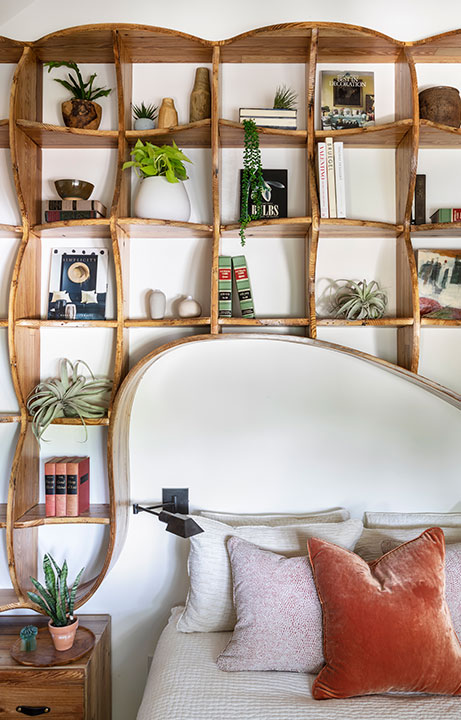 Bedroom with Custom Bookcase, Living in an Adult Treehouse, Home Design - Valerie Legras Atelier